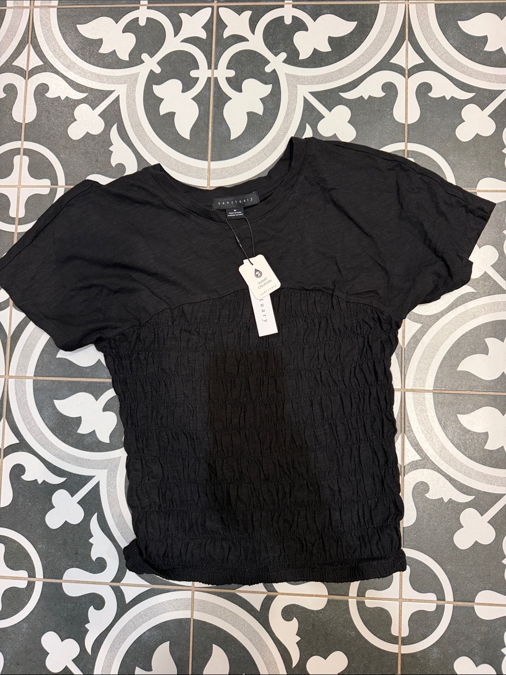 Sanctuary Black Smocked Short Sleeve Tee